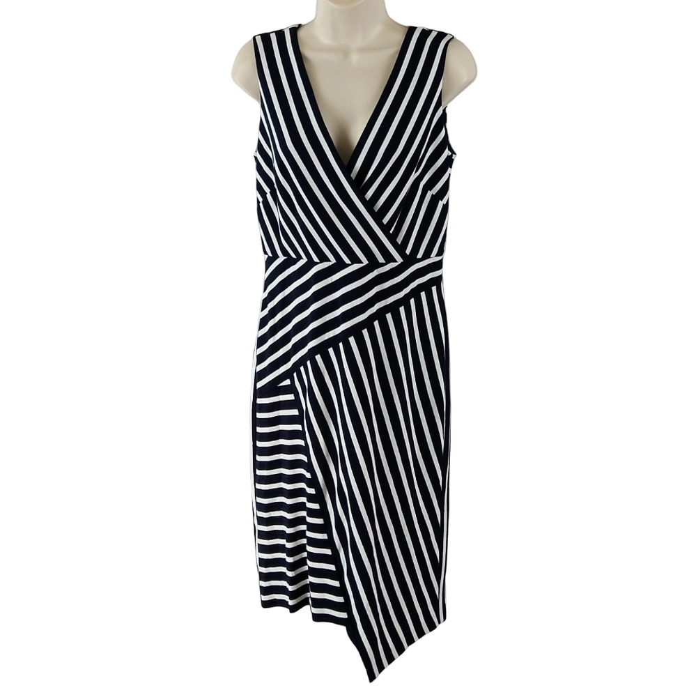 Joseph Ribkoff Deep Navy and White Striped Women's Dress Size 10